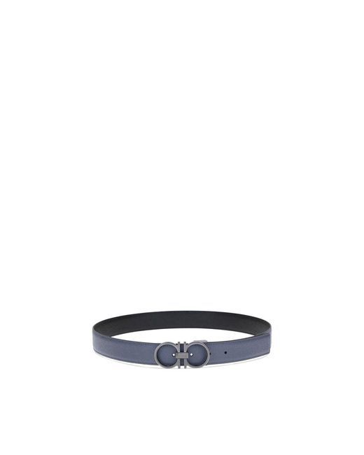 Ferragamo Blue Leather Reversible Belt for men