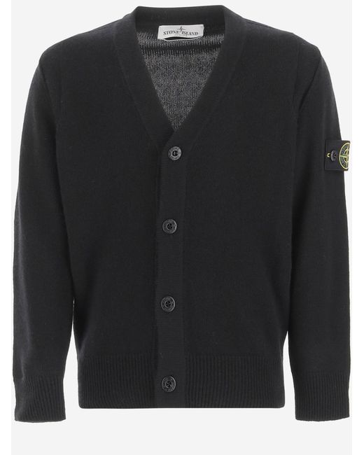 Stone Island Black Cardigan Wool-Blend for men