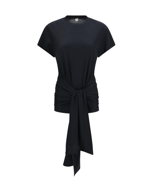 Totême Black Jersey T-Shirt Draped Waist Lyocell