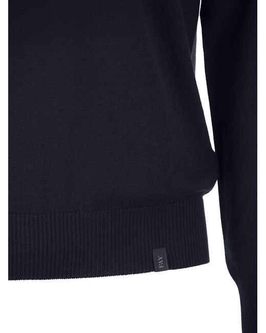 Fay Blue Wool Crew-Neck Pullover for men
