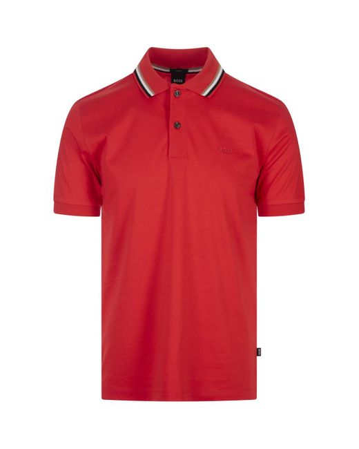 Boss Red Slim Fit Polo Shirt With Striped Collar for men