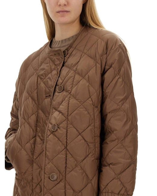 Max Mara Brown Buttoned Long-Sleeved Quilted Jacket