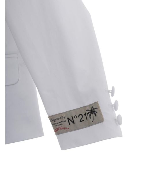 N°21 White Girls Jacket Notch Lapels Cotton Blazers