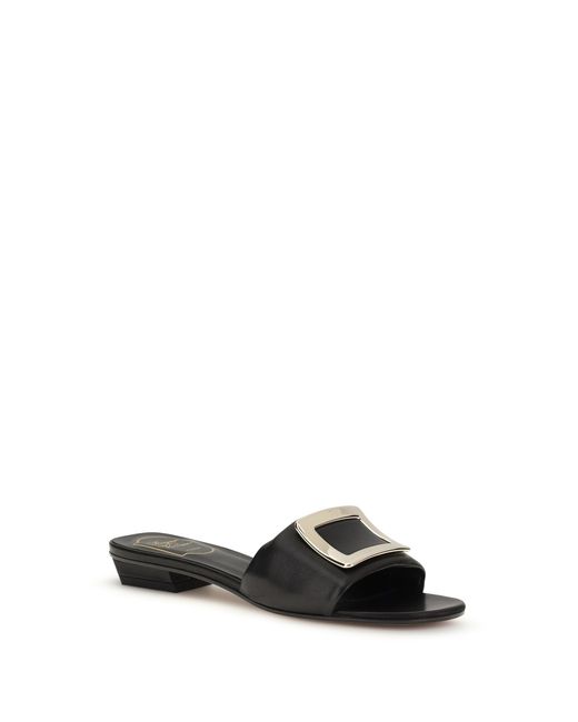 Roger Vivier Black Leather Slide Sandals Calf