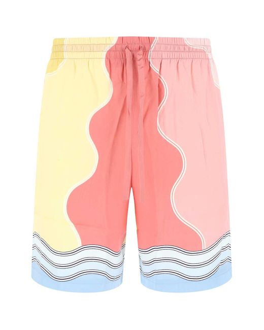 Casablancabrand Pink Printed Satin Bermuda Shorts for men