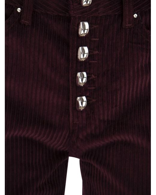Dondup Purple Koons Loose-Fitting Velvet Trousers