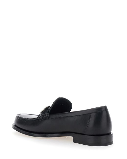 Ferragamo Black Loafers With Gancini Metal Detail On The Front for men