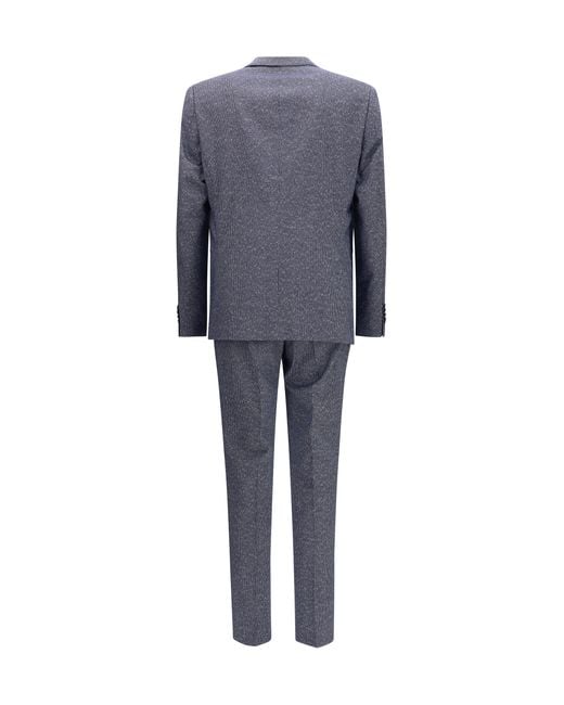 Boss Blue Striped Viscose And Cotton Blend Suit Suits for men