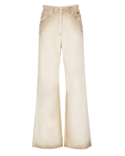 MSGM Natural Cotton Jeans With Faded Effect And Frayed Edges