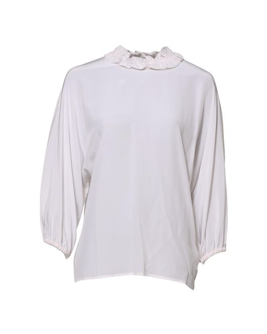 Dolce & Gabbana Gray Ruffled Neckline Blouse Pullover Top Silk