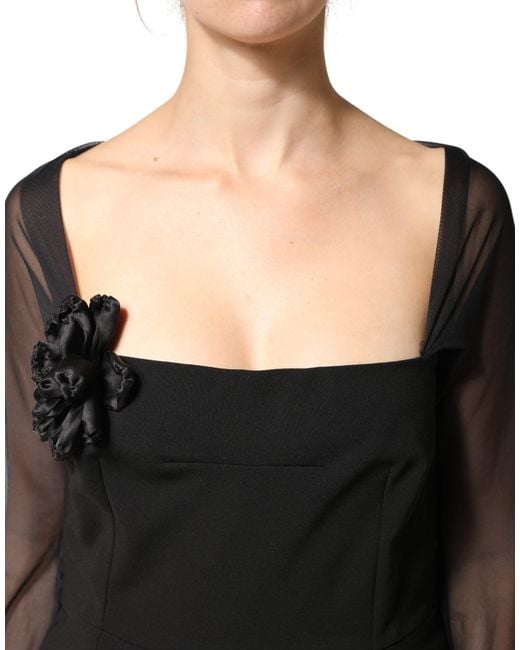 Dolce & Gabbana Black Embroidered Silk Blend Midi Dress