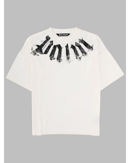 Palm Angels Gray T-Shirt With Logo Cotton T-Shirts for men