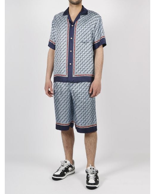 Gucci Blue Shorts With G Square Print for men