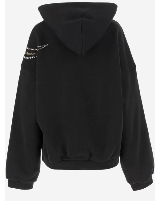 we11done Black Cotton Hoodie With Star Detail And Front Zipper for men