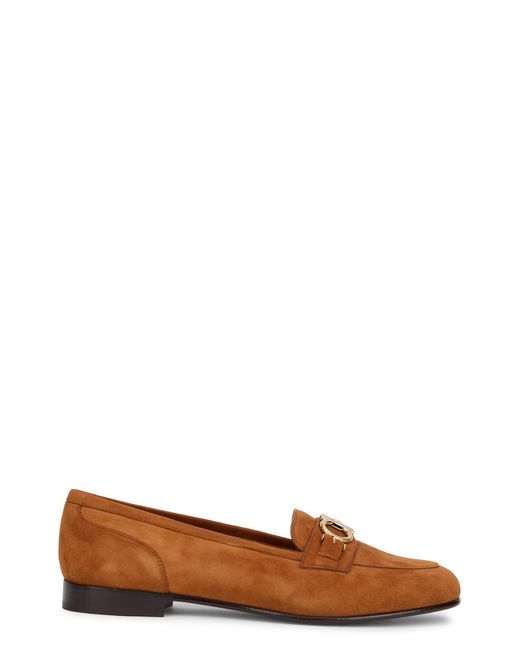 Ferragamo Brown Moccasins Gancini Suede Goat Leather Loafers