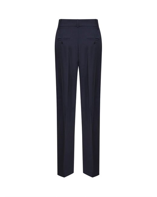 Weekend by Maxmara Blue Stretch Wool Canvas Palazzo Trousers Virgin