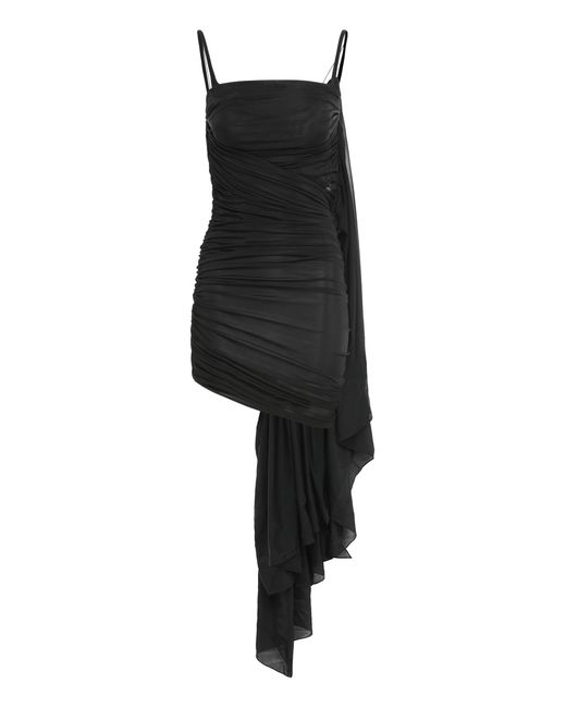 Mugler Black Asymmetrical Dress With Draping Polyamide