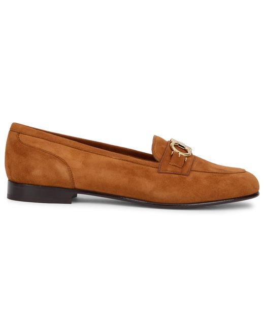 Ferragamo Brown Moccasins Gancini Suede Goat Leather Loafers