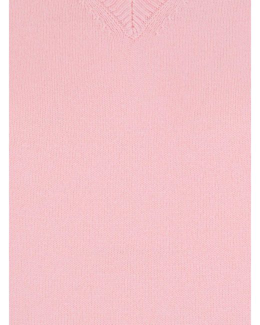 DUNST Pink V-Neck Sweater With Ribbed Details