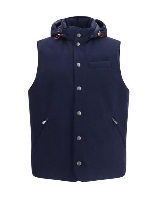 Brunello Cucinelli Blue Wool Down Vest Ovis Aries Jackets for men