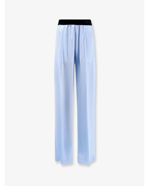 Tom Ford Blue Stretch Satin Trousers Silk