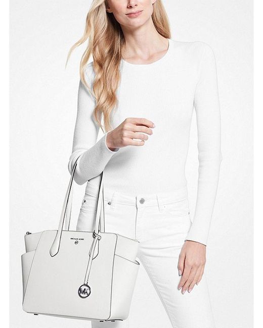 Michael Kors White Tote Bag Leather Tote-Bags