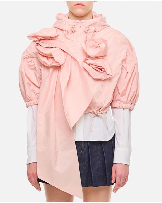 Simone Rocha Pink Cropped Puff Sleeve Jacket W/ Turbo Pressed Roses