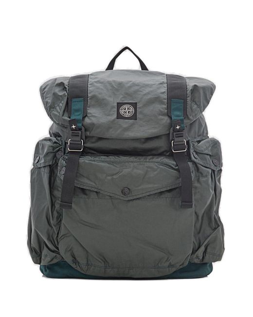 Stone Island Gray Compass-patch Foldover Top Drawstring Backpack for men