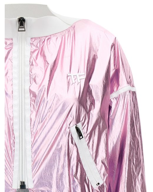 Tom Ford Pink Laminated Track Bomber Jacket Casual Jackets, Parka