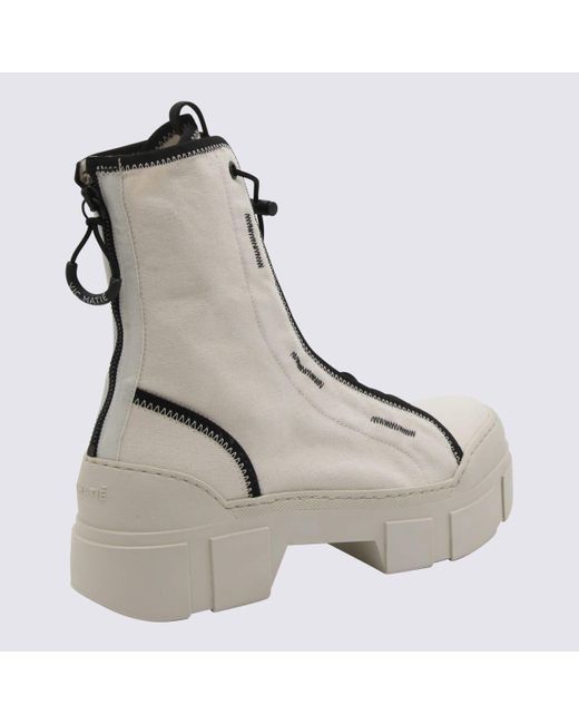 Vic Matié Gray Cream And Canvas Combat Boots