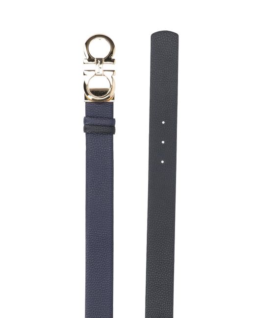 Ferragamo Blue Gancini Reversible & Adjustable Leather Belt