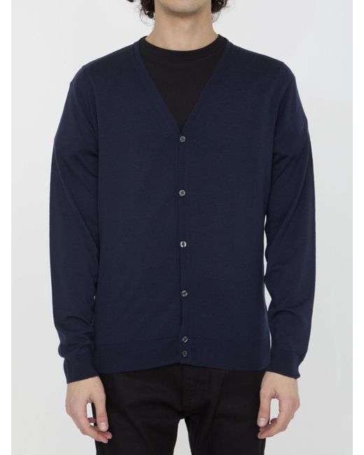 John Smedley Wool Cardigan in Blue for Men Lyst