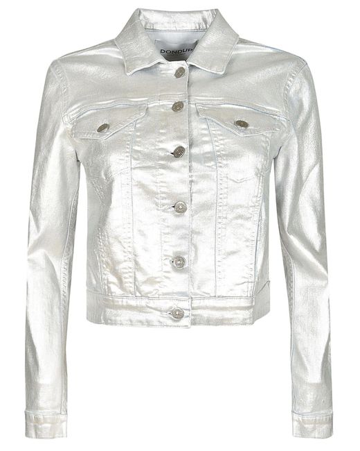 Dondup White Metallic Cropped Jacket
