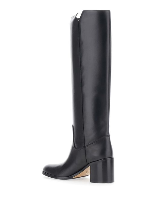 Via Roma 15 Black Knee-High Boots With Cut-Out On The Side And Logo Plaque
