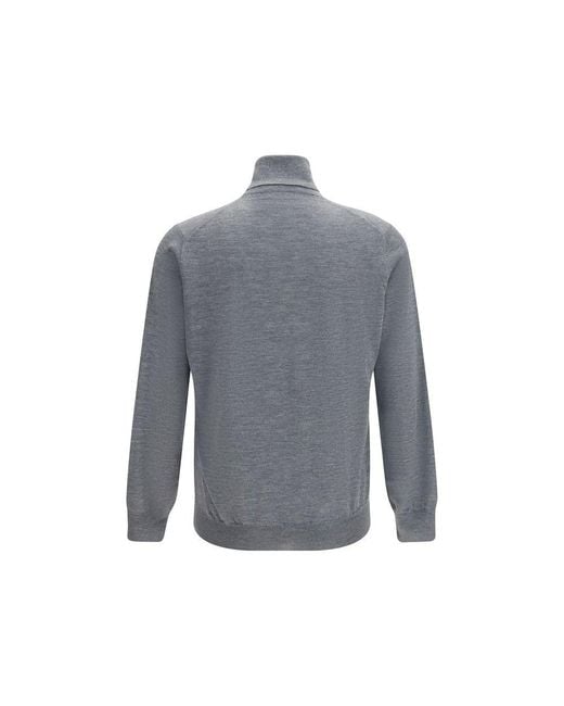 Brunello Cucinelli Blue Gray Wool Oves Aries Turtleneck for men