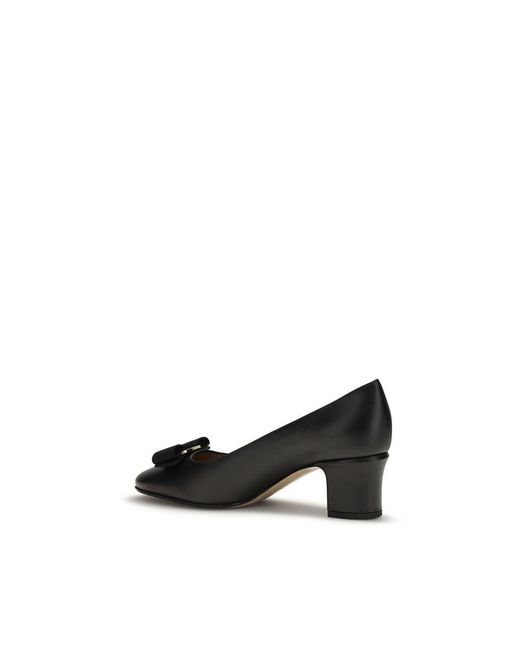 Ferragamo Black Calf Leather Bos Taurus Mid Heel Pumps