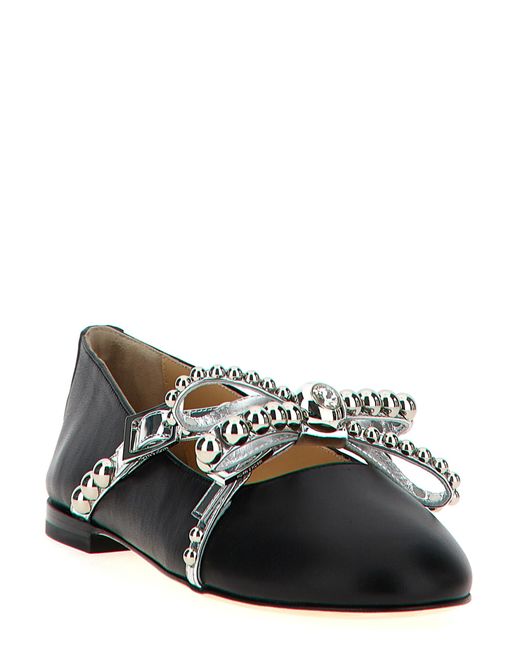 Mach & Mach Black 'Crystal Studs' Ballet Flats