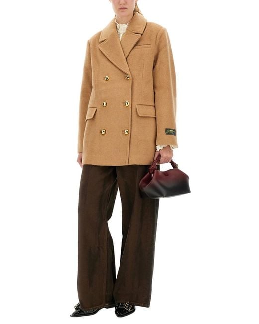 Ganni Natural Double-Breasted Wool Blazer Recycled Jacket