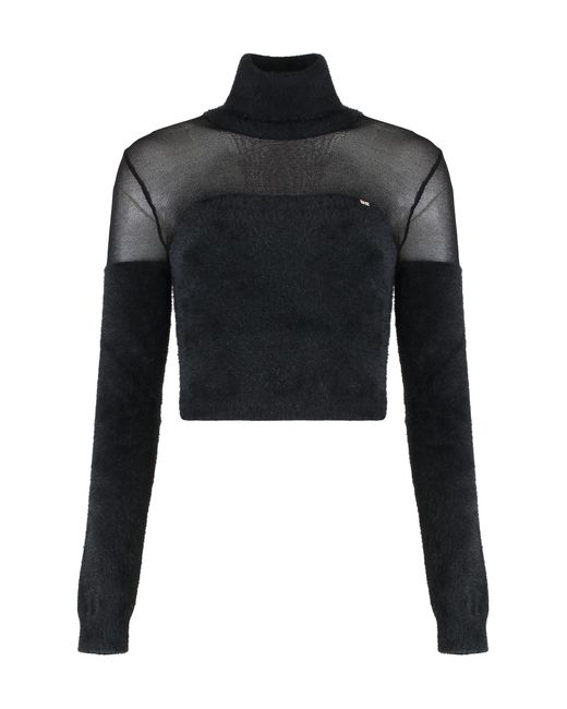 Elisabetta Franchi Black Cropped Turtleneck Sweater With Logo Details Polyamide