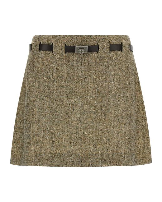 Ferragamo Green Gancini Belt Skirt