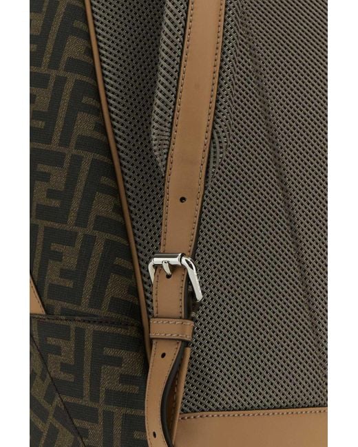 Fendi Brown Canvas And Leather Chiodo Diagonal Backpack for men