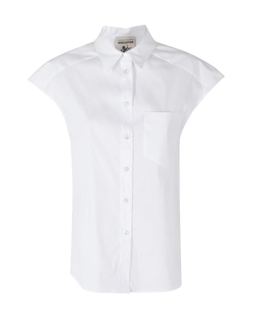 Semicouture White Camicia Lottie Cotone Poliammide Elastan