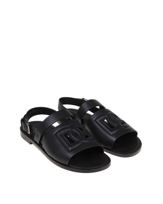 Dolce & Gabbana Black Dolce And Gabbana Leather Sandals With Quilted Dg Logo for men