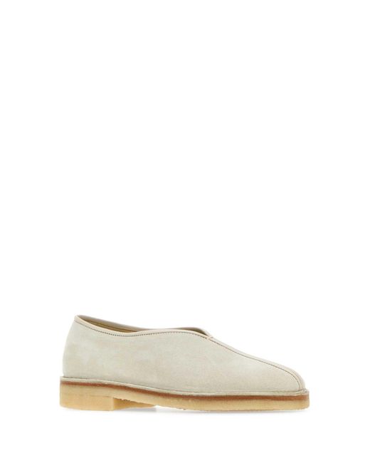 Lemaire White Chalk Suede Piped Ballerinas