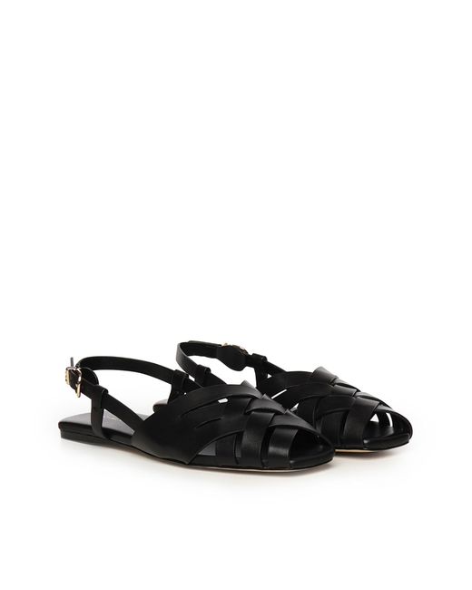 MICHAEL Michael Kors Black Leather Sandals Irene Sling Flat