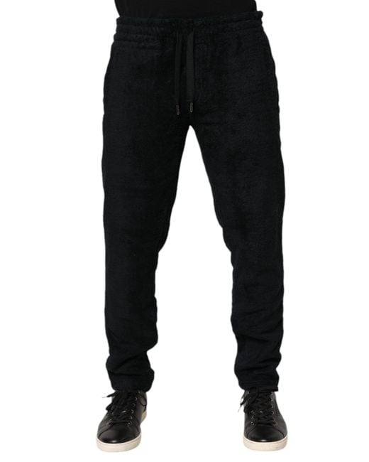 Dolce & Gabbana Black Terry Cloth Jogger Pants for men