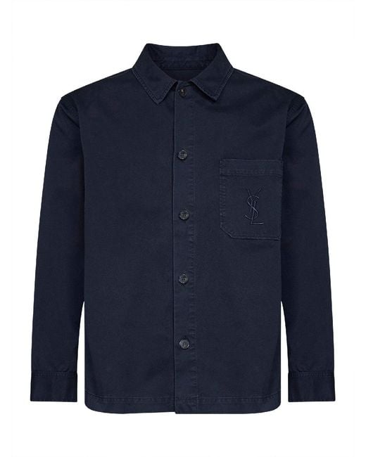 Saint Laurent Blue Overshirt Cassandre Cotton for men