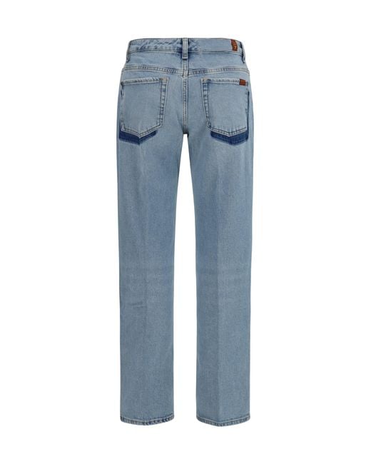 7 For All Mankind Blue Straight Jeans Calie Cotton
