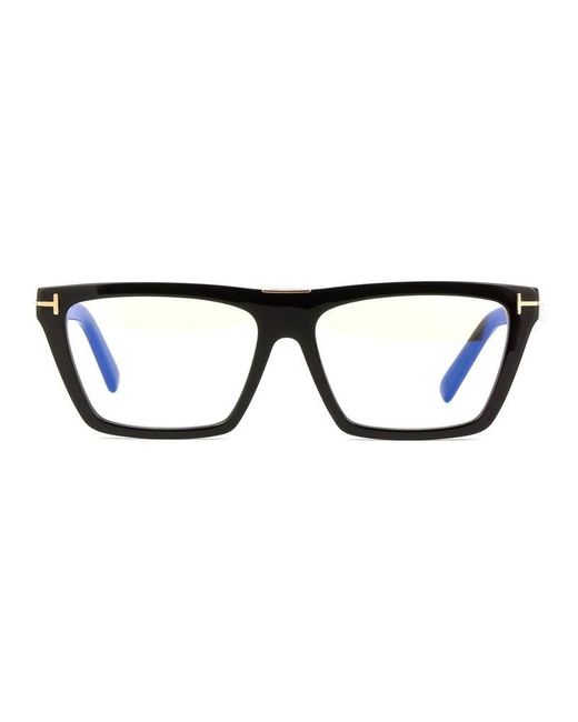 Tom Ford Black Eyeglasses Square Full Rim, Shiny Frame And Clear Light Block Lenses Lens Ft5912-B001