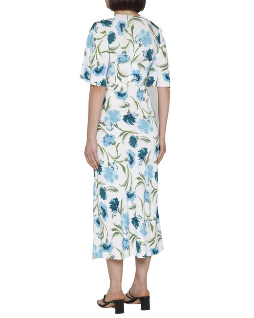 Diane von Furstenberg Blue Bessie Floral Print Viscose Midi Dress